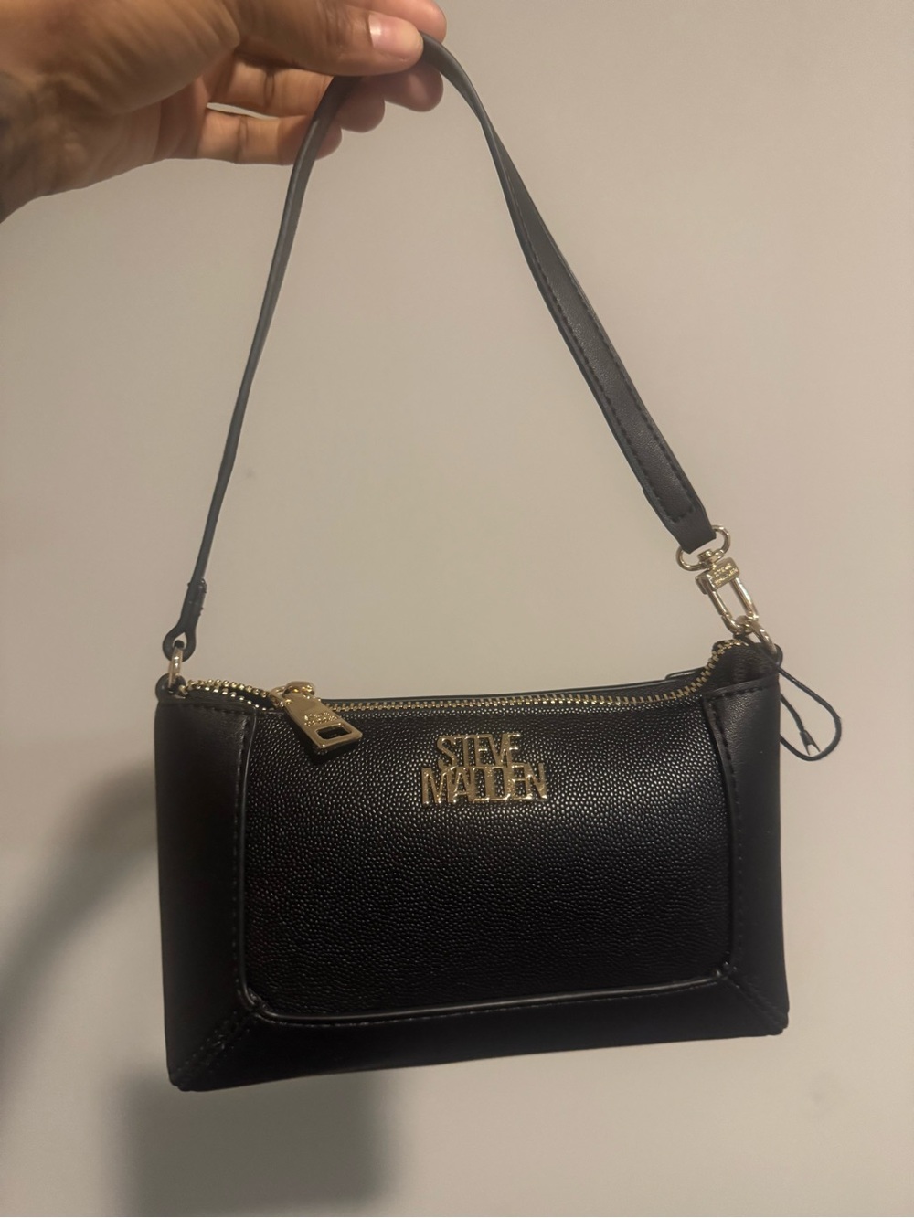 Steve Madden Black Mini Shoulder Bag with Gold Logo
